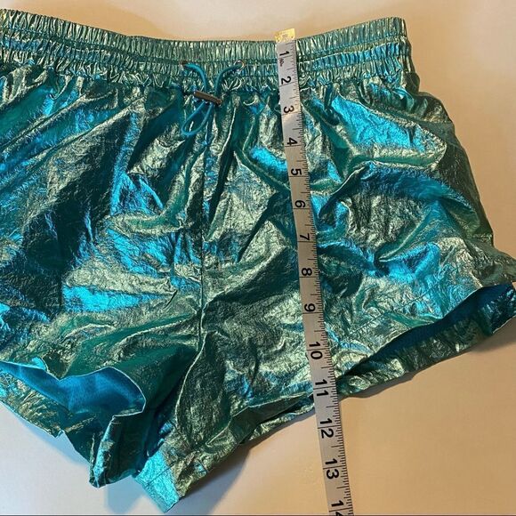 Forever 21 Metallic Foil Party dance aqua hi rise lined bootie shorts rave Small - Picture 8 of 11